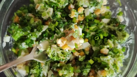 Salad with broccoli, eggs and corn