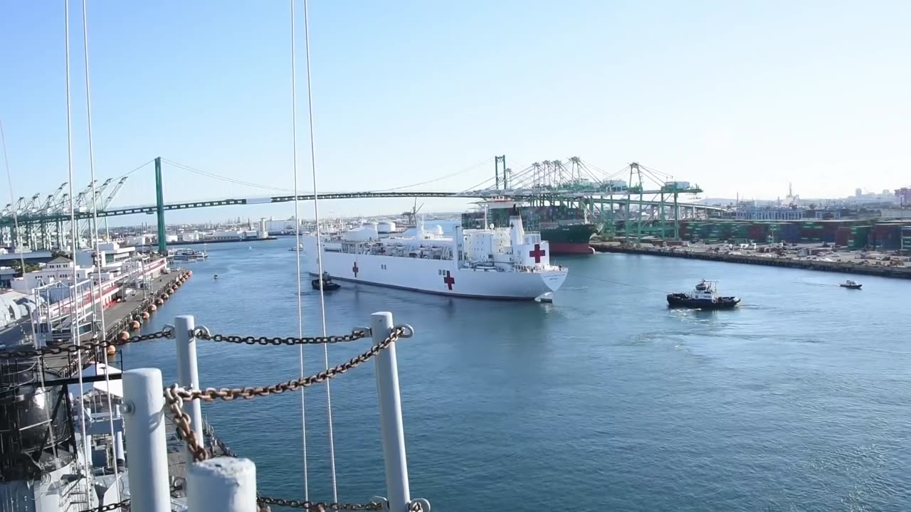 US Navy Hospital Ship USNS Mercy Arrives in Port of Los Angeles Calif