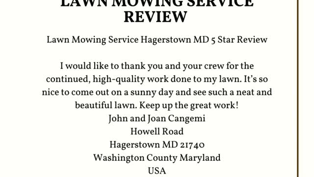 Lawn Mowing Service 5 Star Review Video Hagerstown MD