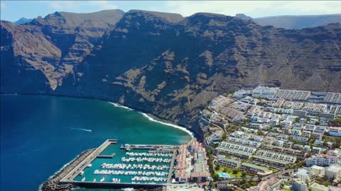 aerial panorama view of the los gigantes cliffs at the tenerife island spain