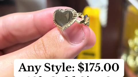 Ladies Real Gold Cuban Link Engravable Heart Rings