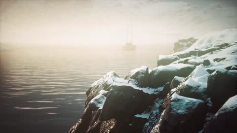 snow covered mountains in northern ocean