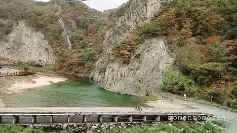 The main mountain, river, and bridge on the rail bike.