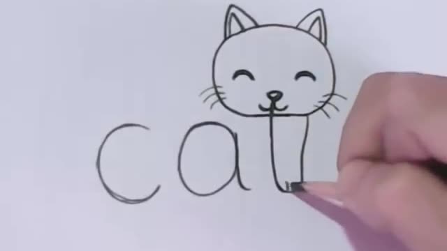 showi how to draw a picture of a cat on the cartoon using a pencil