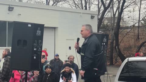 Speech being given at Adamson BBQ