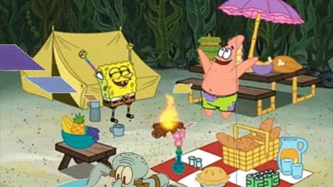 Squidward Is Playing With Tiles At Camp 🏕️