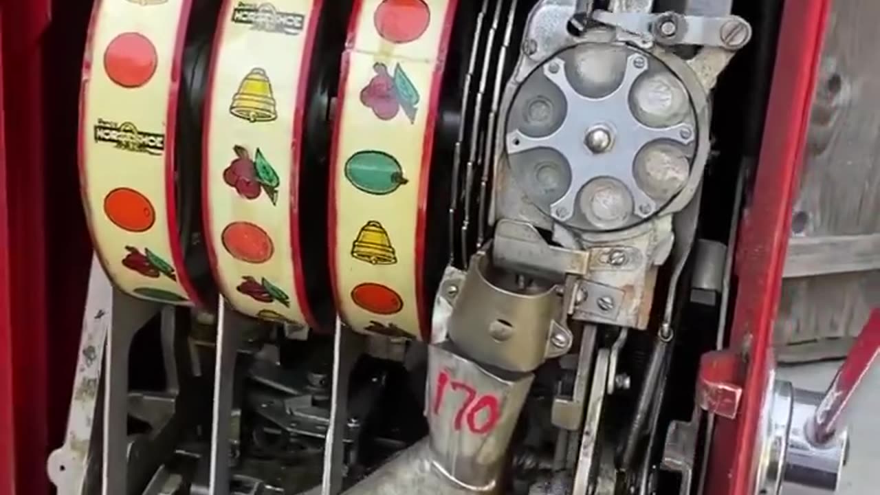 The inner workings of a vintage slot machine