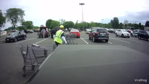 Shopping Cart Pusher Can't Stop Hitting Cars