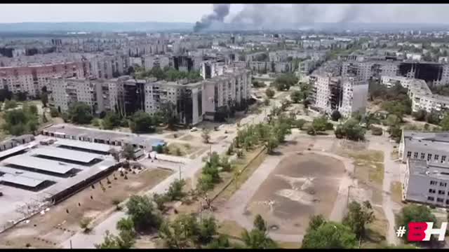 Severodensk. View from above. Destruction and during the battles