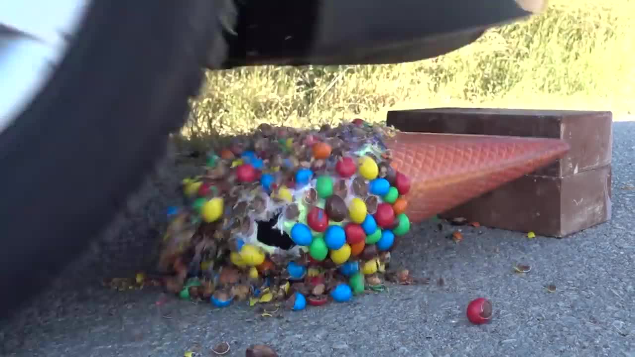 Experiment Car vs M&M ICECREAM vs Watermelon vs Jelly _ Crushing Crunchy & Soft Things by Car