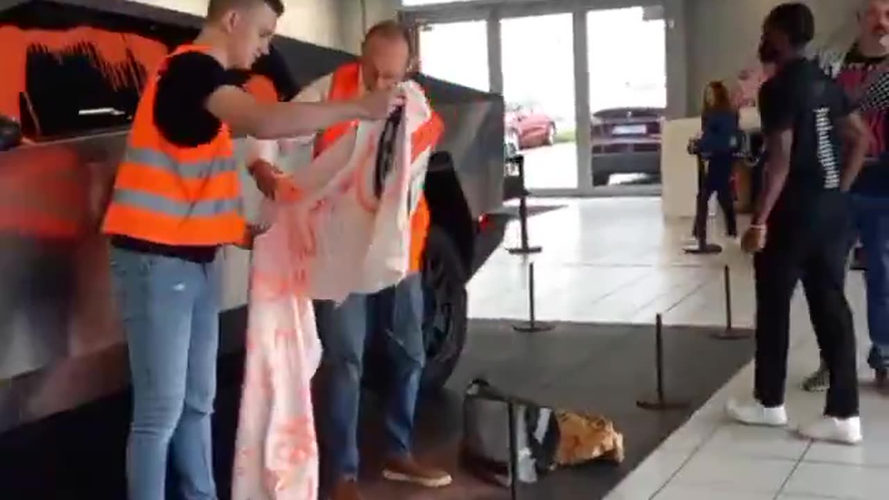 Climate activists attack Tesla Center in Hamburg, Germany.