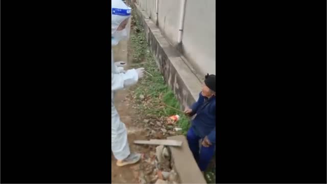 Elderly Chinese woman beats back CCP Covid enforcer w/ stick