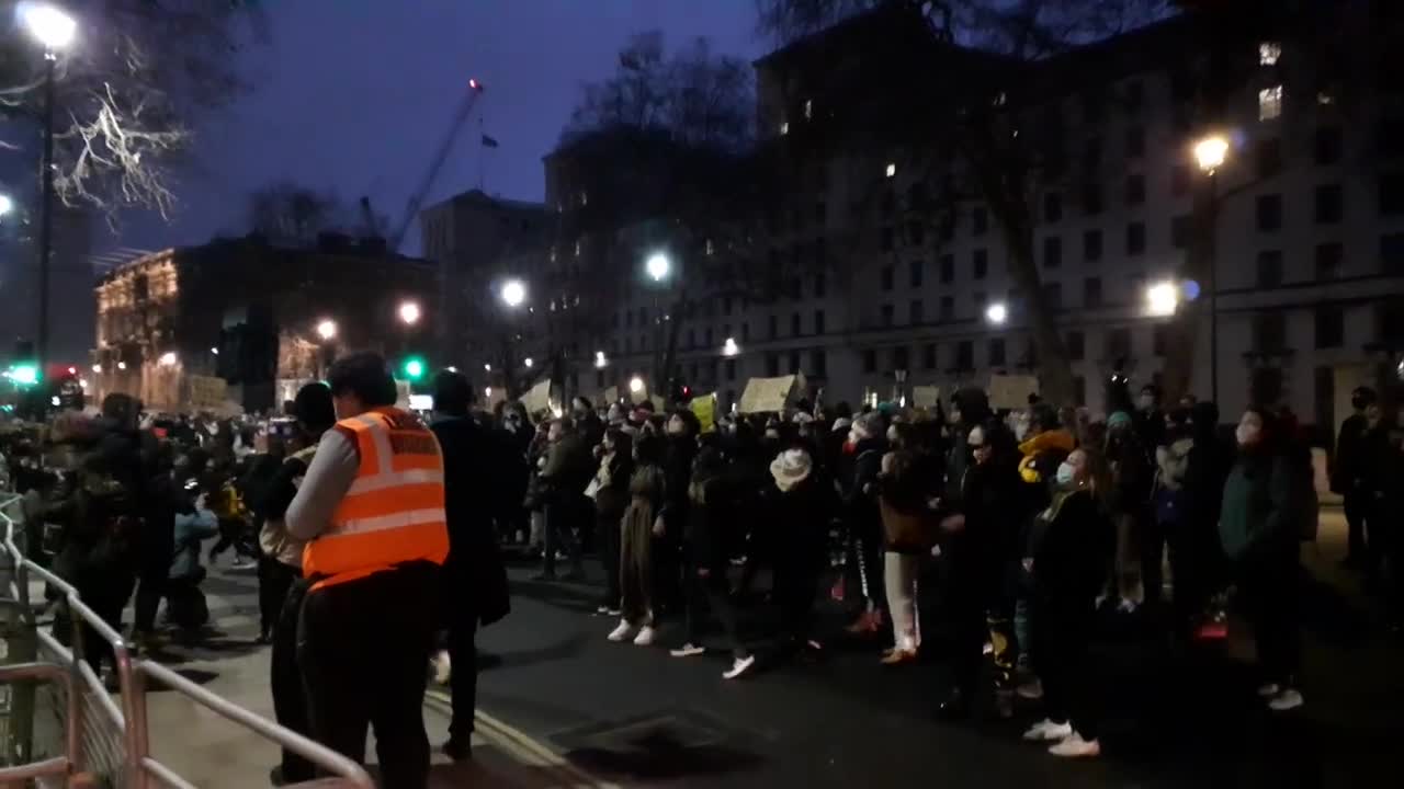 Police not prepared for large protest arriving at Downing Street, London.