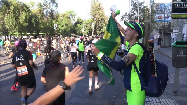 Brazilian girl cheering her team during Marathon 2019 in Santiago, Chile