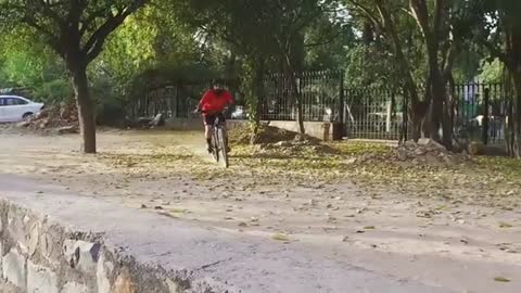 Biker faceplants after failed trick