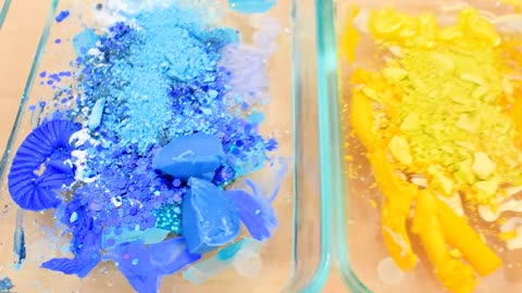 Blue vs Yellow - Mixing Makeup Eyeshadow Into Slime! Special Series 120 Satisfyi