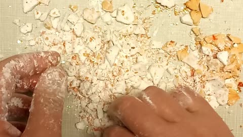 ASMR Dyed orange Plaster Flowers And Plates With Orange Foil And Cornstarch