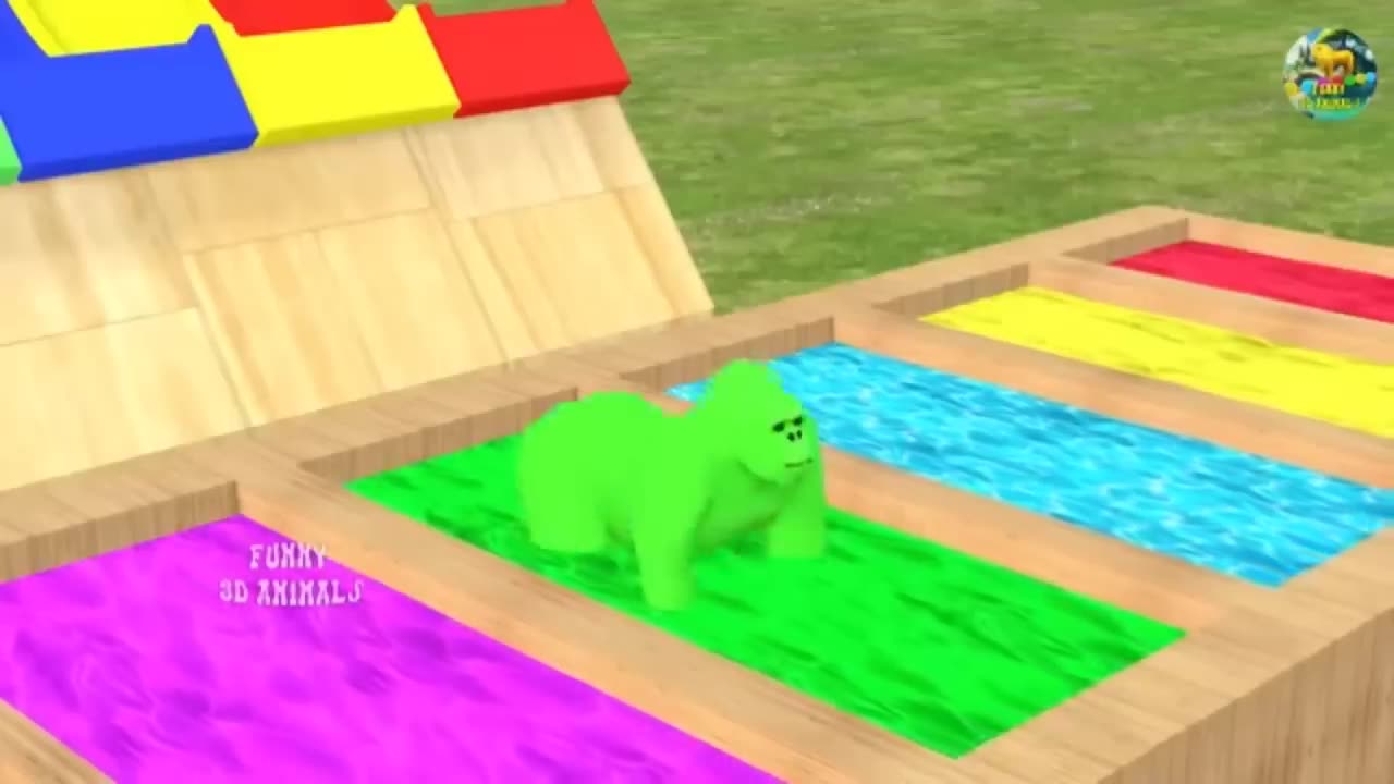 Long Slide Game With Elephant Gorilla Buffalo Hippopotamus Tiger - 3d Animal Game - Funny 3d Animals