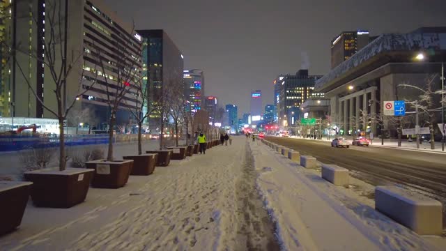 Beautiful street in snowy night.#5