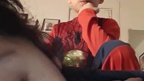 Kid spiderman costume wanting to marry mother's butt because is handsome