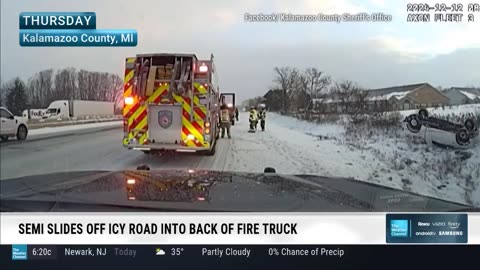 Fire Engine Struck by Truck on Icy Roads in Kalamazoo County, Michigan