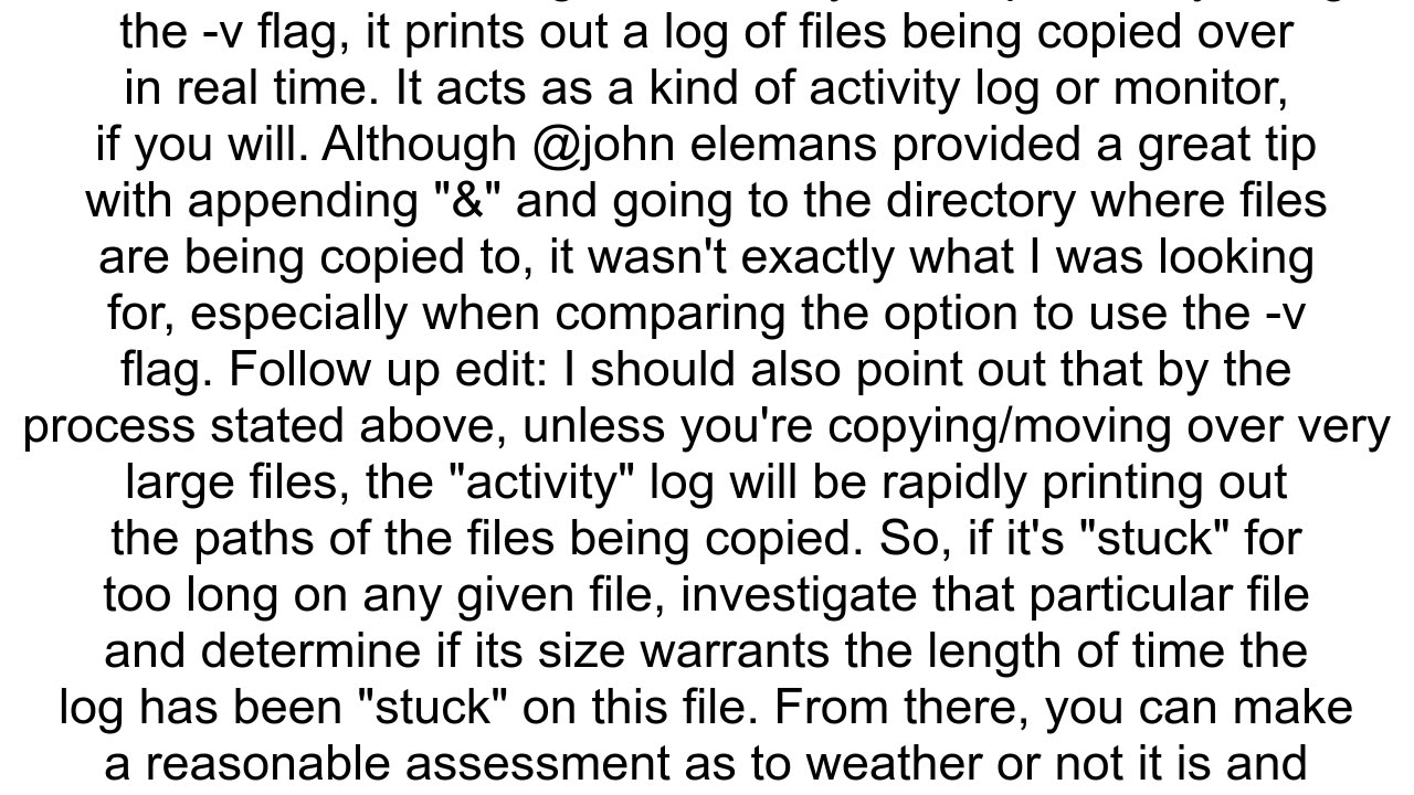 How to determine if a cp process in terminal command line is stuck