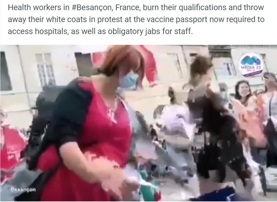 Paris medical professionals rip up their licenses and throw their white coats on the ground