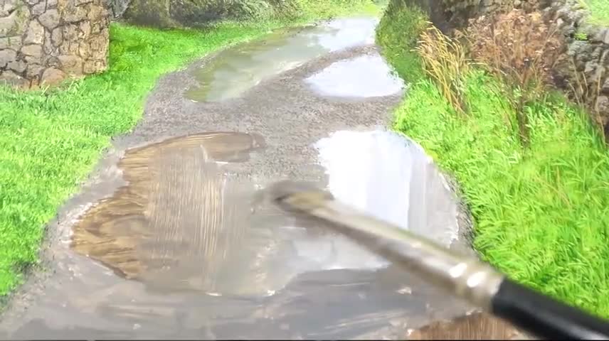 The Painting Skills Of The Path After The Rain