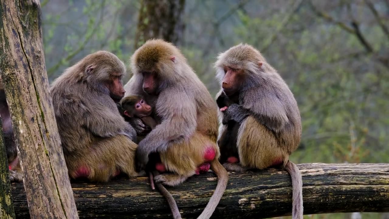 Monkeys are feeding their babies