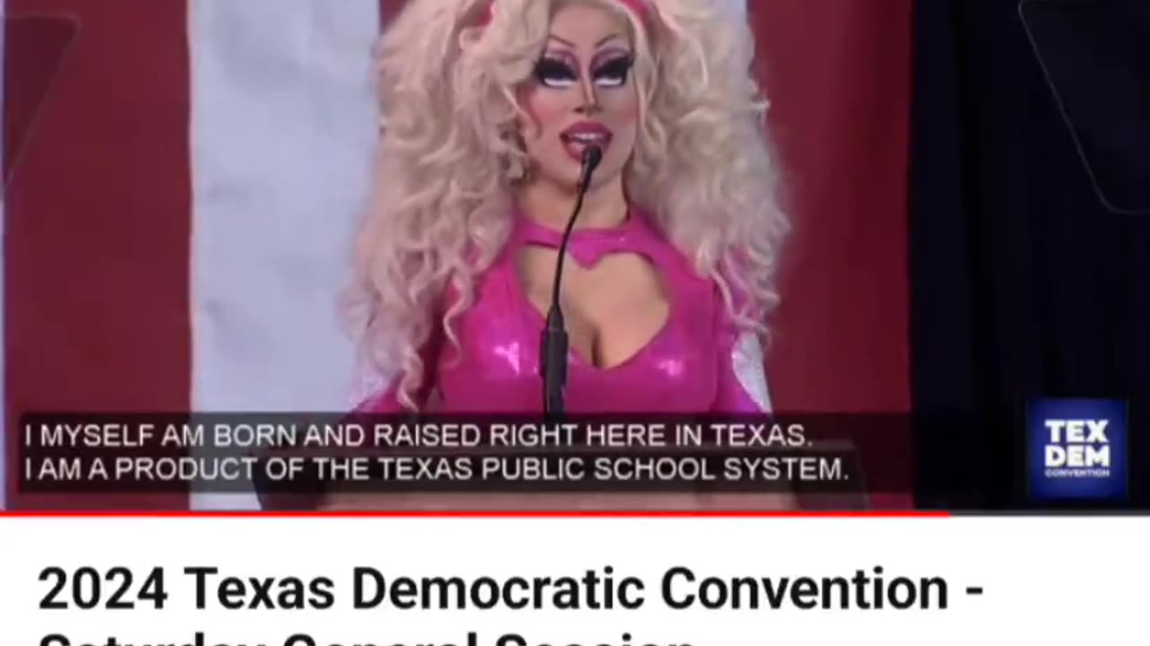 Featured drag queen speaker at the Texas Democratic Convention promotes