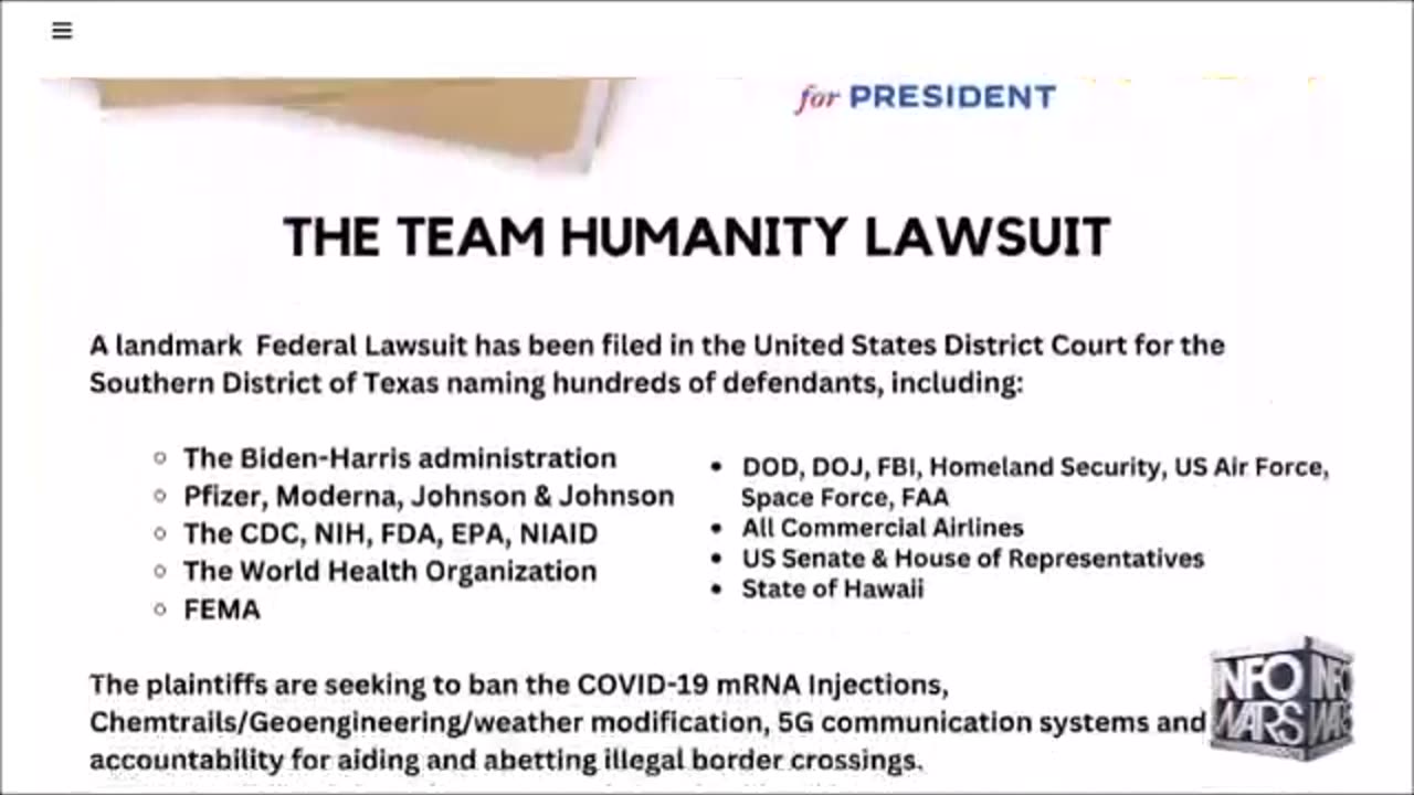 Bowne Report - Team Humanity Serves Lawsuit Against The New World Order