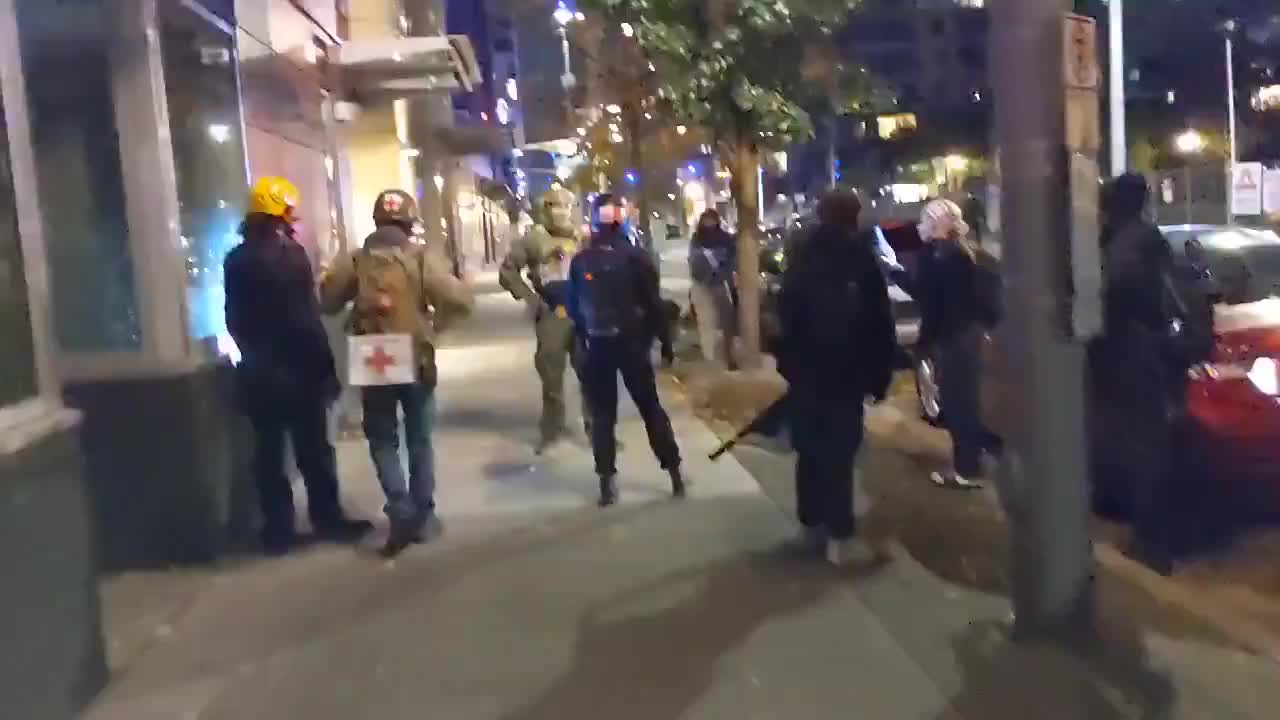 Antifa verbally abuse a Federal agent