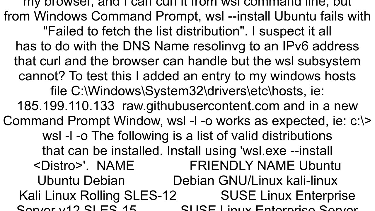 How to list out all the distros available in windows subsystem for Linux in windows using windows P