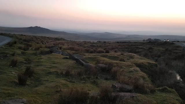 Panoramic views of Kings Tor . Cox Tor. Sun has set