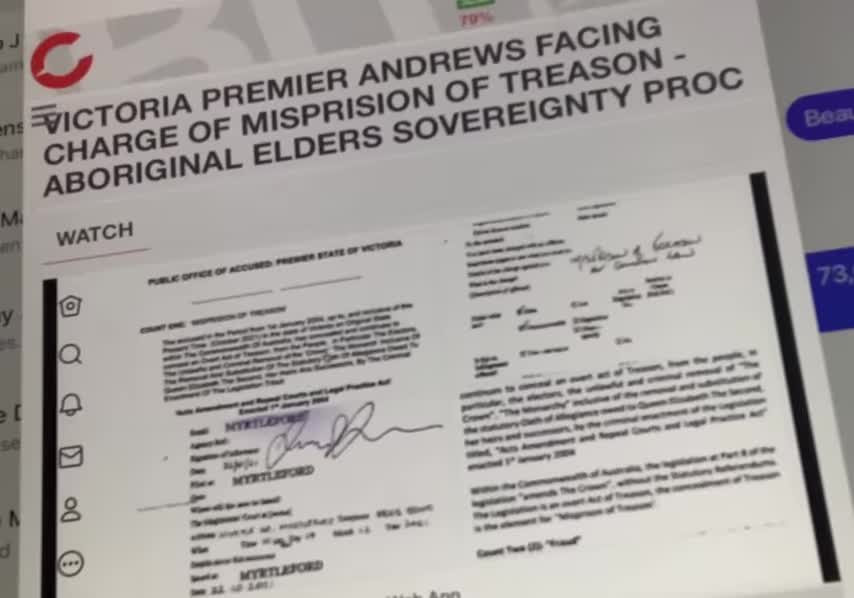 VICTORIA PREMIER ANDREWS FACING CHARGE OF MISPRISION OF TREASON