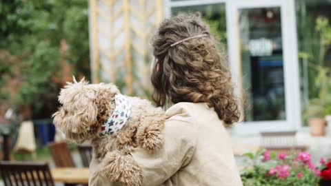 woman with dug play