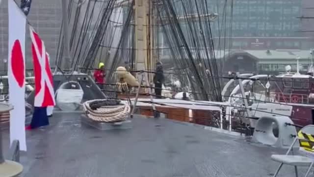 Danish wooden training ship crash into a US Navy warship