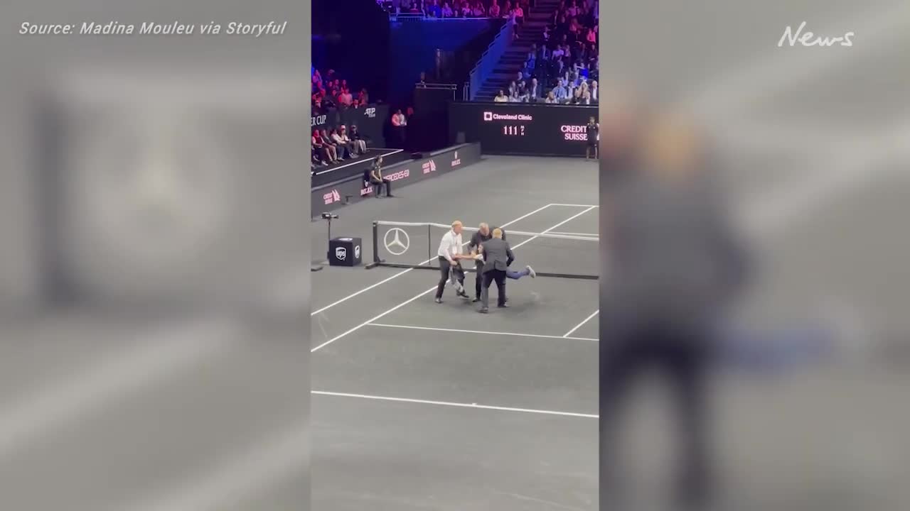 Climate protester taken off Laver Cup court after setting himself on fire