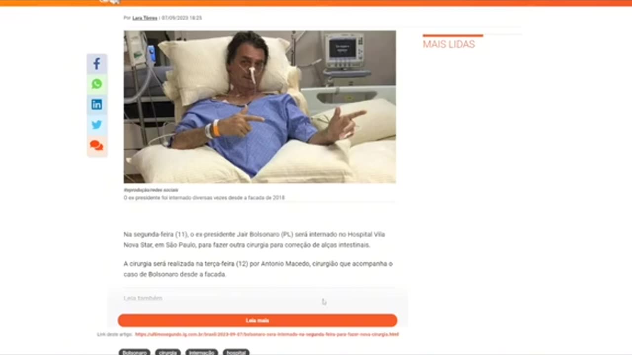 Bolsonaro fez cirurgia e está ótimo