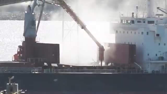 Bulk carrier being loaded with grains, Puerto de Montevideo