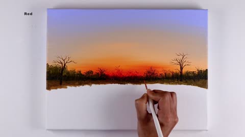 Sunset Painting | Sunset Landscape Painting | Sunset on the Lake Acrylic Painting