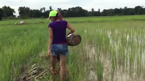 Most amazing girl sexy fishing in Cambodia