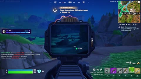 Long Distance Shot in Fortnite Eliminating an Opponent