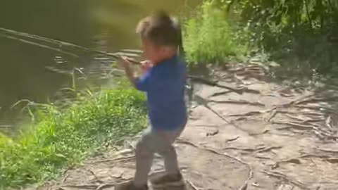 Funny Kids Fishing in The Lake