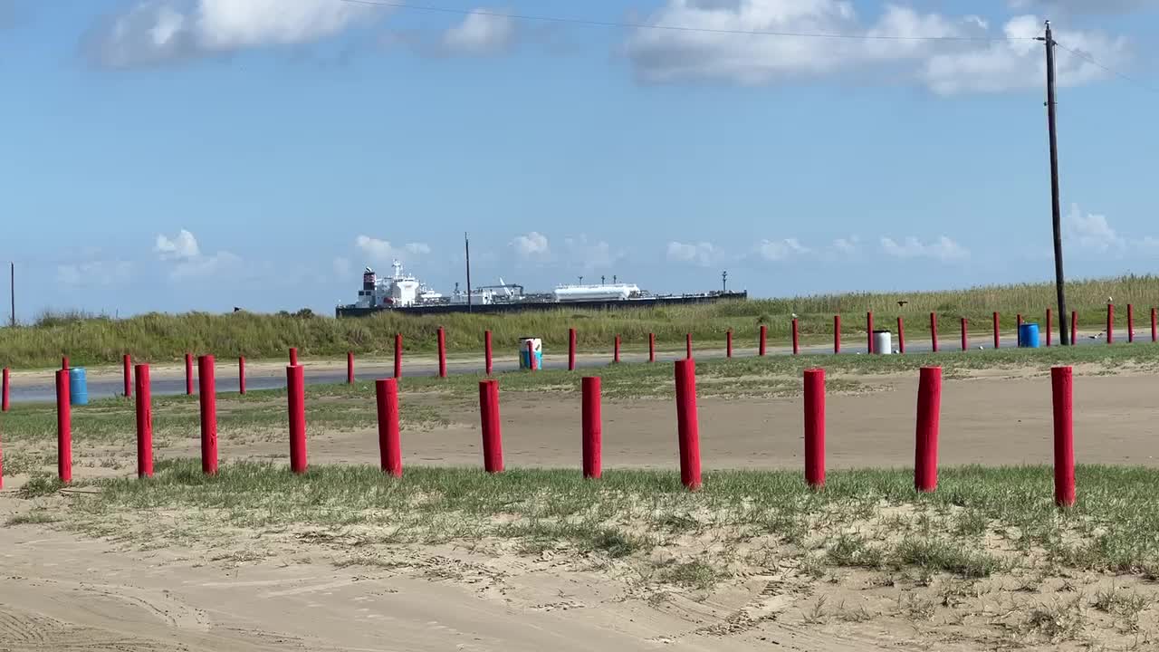 HUMANITY SURVIVAL A SHIP VIEW FROM EAST BEACH GALVESTON TX USA