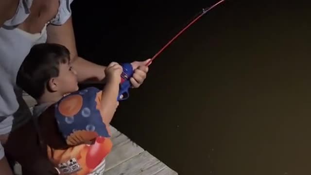 Nothing better than watching your son work on speckled trout with a spider man pole#gulfofamericatac