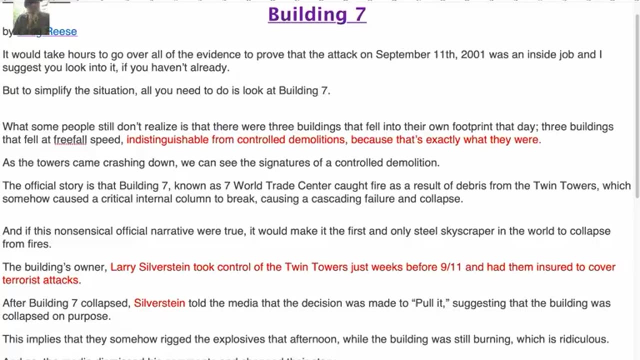 911 BUILDING 7 REESE REPORT. NEVER SAYS THE TRUE CRIMINALS BEHIND 9/11...THE PROOF IS HERE!!!