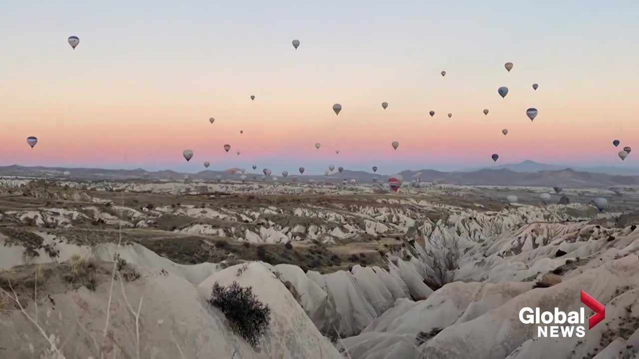 Colourful dance of hot air balloons in Turkey’s Cappadocia region showcased in timelapse display