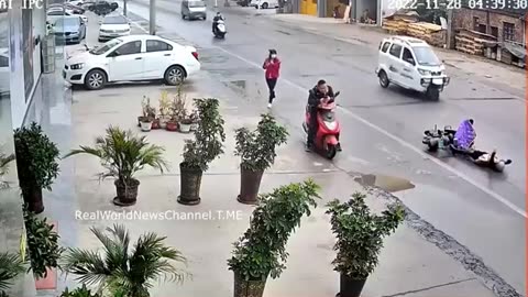 Person falls off the motorcycle and gets the typical cramps.