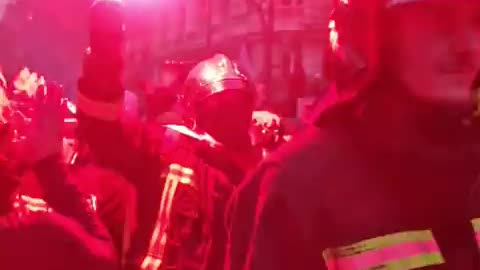 Firefighters with the people in France.